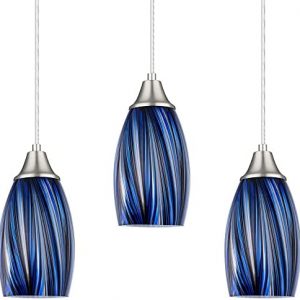 Blue Mini Glass Pendant Light for Kitchen Island 3 Pack Hand Blown Art Glass Pendant Lighting Shade with Brushed Nickel Finish for Kitchen Over Sink,Dining Room