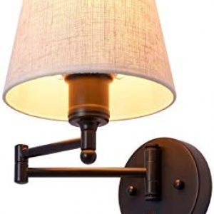 Wall Sconces 7 inch, Wall Lamp with Plug in Cord, Plug in Wall Sconce with Dimmer Switch, Wall Lights with Fabric Linen Shade, Wall Lamps for Bedroom, Wall Light Fixtures Reading Room and Hotel.