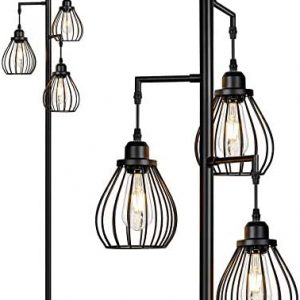 Lakumu Industrial Floor Lamp for Living Room, Tree Floor Lamp with 3 Elegant Teardrop Cage Heads & ST58 Edison LED Bulbs, Sturdy Base Tall Vintage Pole Light Great for Farmhouse Rustic Bedroom Office