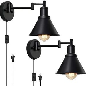 HAITRAL Black Wall Sconces Lighting-Plug in Wall Lamps with ON/Off Switch, Wall Lamps for Bedroom Set of 2 Wall Mounted Lights for Bedroom,Bedside,Living Room,Dorm- Black