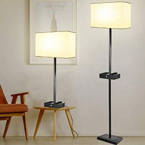 3-Way Dimmable Modern Floor Lamp with Magic Shelf, Touch Control 2 USB Charging Ports Standing Lamp with Linen Lampshade & 10W LED Bulb, Table Lamp for Bedroom, LivingRoom, Office (Bulb Included)