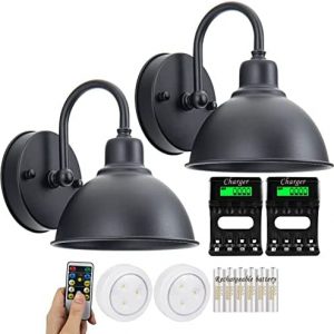 Battery Operated Wall Sconce Set Of Two No Wires Needed Battery Wall Lights With Remote Wall Mounted Lamp For Bedroom Bathroom Rustic Farmhouse Barn Light-Includes Charger,6 Rechargeable Batteries