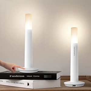 Modern Portable Cordless Table Lamp with Timer, Rechargeable Battery Operated, 3500K Warm White Night Light, Dimmable Small Bedside Lamp, Minimalist Lighthouse Design, Pack of 2