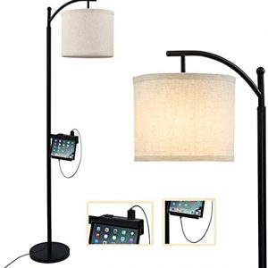 Modern Standing Lamp Floor Lamps Built-in 5V/2A USB Charging Port, 2-Prong AC Outlet & Phone Stand for Bedrooms,Living Room, Office,3 Color Temperature LED Bulb Included