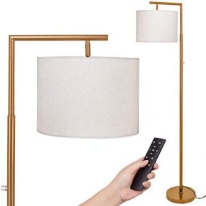 Floor lamp,Stepless Brightness &4 Color Temperature Modern Standing Shade Led Floor Lamp with Remote & Touch Control Classic Standing Lamp for Living Room,Office and Bedroom(LED Bulb Inclued)(Gold)