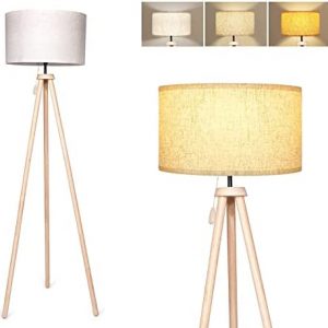 Tripod Floor Lamp, Boho Floor Lamp Mid Century Floor Lamp Modern Tall Lamp Floor Lamps for Living Room, Bedroom, Office, Study Room, Wood Standing Lamp with 12W LED Bulb, 3 Color Temperatures