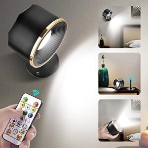 Wall Mounted LED Reading Lights, Wall Sconces LED Desk Lamp with Rechargeable Battery USB Port, RGB Color Changing 360° Rotate Magnetic Ball, Cordless Night Light for Reading Bedside (Black, Type A)
