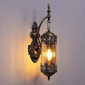 RONGHUAFUGUI Rustic Wall Sconce Industrial Vintage Nordic Amber Glass Wall lamp Retro Metal Gold Painting Color Decorate Wall Light for Home Bedroom Bedside Corridor Aisle Foyer Bar