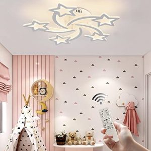 Qcyuui Dimmable LED Ceiling Lights,60W Modern Acrylic Chandeliers,5 Lights Head Star Shape Ceiling Lamp with Remote Control Flush Mount Lighting Fixture for Living Room Children Bedroom Dining Room