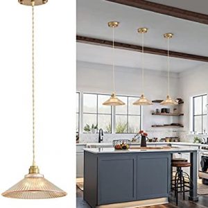 Glod Pendant Light Fixture for Kitchen Island, Modern Hanging Lamp for Dinning Room, Adjustable Hanging Lights with Glass Shade for Bedroom Hallway Bar Shop, Brushed Brass Finish.…