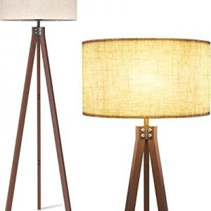 LEPOWER Wood Floor Lamp Tripod, Mid Century Lamps for Living Room, Modern Design Standing Lamp for Bedroom and Office, Flaxen Lamp Shade with E26 Lamp Base