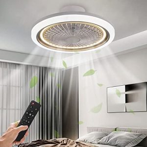 PINFM 21in Enclosed Ceiling Fan with Lights,72W Smart Ceiling Fan ,Dimmable LED 3 Color Low Profile Ceiling Fan with lights Remote Control,3 Speed Wind(1/2h) Timing,For Living Room.