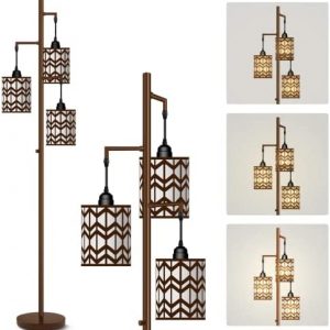 Dimmable Floor Lamp, Industrial Standing Floor lamp for Living Room, Oil-Rubbed Bronze Vintage Tree Lamp Farmhouse Rustic Tall lamp with 3 x 800LM LED Bulbs and Metal Shade for Bedrooms Living Room
