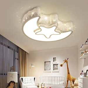 Close to Ceiling Light fixtures Modern Girl’s Bedroom Ceiling Light Metal Chandeliers Moon Star Shape Lighting for Bedroom Kids Room with Natural Light,White,4000K