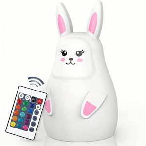 Cute Bunny Kids Night Light, Kawaii Silicone Nightlights for Kids Bedroom, Toddler Animal Silicone LED Lamp, Timer Auto Shutoff, Portable Squishy Silicone Lamp Room Decor Decorations