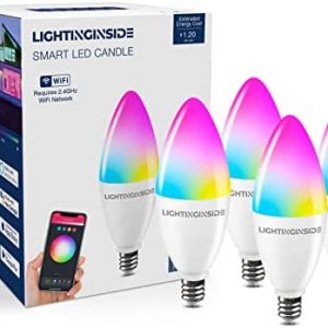 Smart Candelabra LED Bulbs, 60 Watt Equivalent, 6W 500lm, WiFi E12 LED Bulbs Work with Alexa and Google Home, 2700-6500K+RGB, Remote Control, No Hub Required, Timer, Group Control, 4PCS