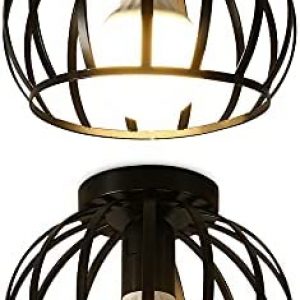 Yamihan 2 Pack Black Ceiling Light Fixture, Modern Semi Flush Mount Ceiling Lighting for Hallway Entryway Porch Foyer Farmhouse Kitchen Bedroom Bathroom, Metal Cage, E26 Socket