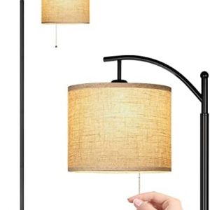 JOOFO Floor Lamp with Pull Chain Switch – Standing Floor Lamp with 9W LED Bulb and Fabric Linen Lamp Shade, 3 Color Temperatures Arc Floor Lamp for Bedroom and Living Room,Dorm,Office,Upgraded Version