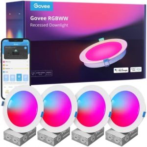 Govee Smart Recessed Lighting 6 Inch, Wi-Fi Bluetooth Direct Connect RGBWW LED Downlight, 65 Scene Mode, Work with Alexa & Google Assistant, LED Recessed Lighting with Junction Box, 1100 Lumen, 4 Pack