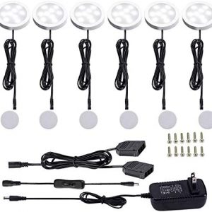 AIBOO 12V LED Under Cabinet Lights Kit 6 Pack Black Cord Aluminum Puck Lamps for Kitchen Counter Closet Lighting with Manual on/Off Switch 12W 6 Lights (6000K Daylight White)