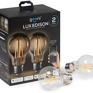 Geeni LUX Edison Wi-Fi LED Edison Smart Light Bulb, Soft White (2700K), 2-Pack – Dimmable LED Bulbs, A19, 60-Watt Equivalent, No Hub Required, Works with Amazon Alexa, Google Home