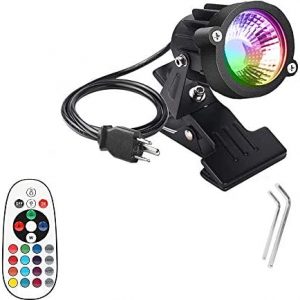 WeFoonLo 1pcs Outdoor 6W RGB LED Clip on Light Water Resistant Adjustable Desk Stand Spotlight Lamp Signboard Blackboard Lighting with Plug and Remote Control (Multi-Colored)