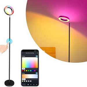 Smart LED Floor Lamp, 16 Million RGBCW Color Changing WiFi Torchiere LED Floor Lamps Work with Alexa Echo Google Home, 2400LM Super Bright Dimmable Black Floor Lamp for Bedroom Living Room by Mukuxin