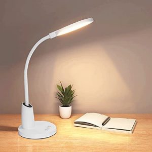 LED Desk Lamp for Home Office, 10 Levels Brightness, Small Desk Light for Kids College Dorm, Study Lamp for Desk, White Eye-Caring Flexible Gooseneck 4000K 12W.