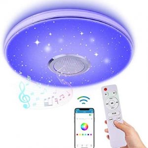 WZTO 36W LED Music Ceiling Light with Bluetooth Speaker, RGB LED Ceiling Lights,Smartphone APP Control Remote Color Changing Ceiling Lamp, Waterproof Flush Mount Lighting for Kids Room Bedroom
