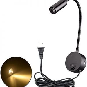 YUHAN Plug Wired Flexible LED Wall Lamp, 3W Gooseneck Wall Mount Sconce Reading Working Light with Switch and Cord for Indoor Bedroom Living Room or Kids Room (Warm White)