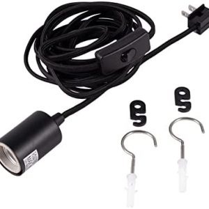 Gruenlich Plug in Pendant Lighting, Hanging Light Kits with ON/Off Switch, 15 Feet Cord, Bulbs Not Included (Black, 1-Pack)