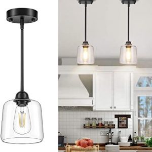 Licperron Industrial Black Pendant Light with Clear Glass Shade, Modern Hanging Ceiling Light Fixture, Farmhouse Pendant Lighting for Kitchen Island Dining Room Bedroom Hallway, Black Metal Finish