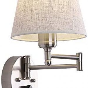 Bedside Wall Mount Light with Dimmable Switch and USB Port, Swing Arm Fabric Shade Wall Sconce Light with Plug in Cord, Wall Lamp Perfect for Bedroom, Living Room and Hotel