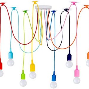 8 Lights Spider Lamps E26 Edison Bulb Style, Ajustable DIY Hanging Lighting Fixtures, Children’s Fun Colorful Chandelier, Simple Pendant Ceiling Light Fixture for Girls Boys Room, Playroom, Study