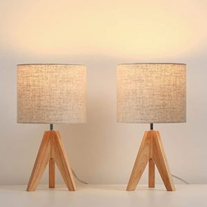 DEWENWILS Bedside Table Lamp, Tripod Table Lamp with Linen Fabric Shade, Small Nightstand Lamp for Nursery, Bedroom, Kids Room, Side Table, Reading Desk -14.2 inches, 2 Pack