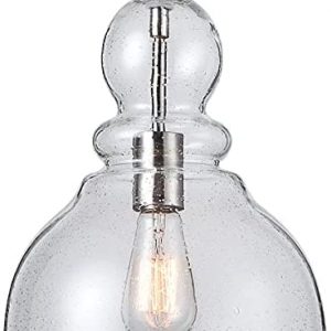 LANROS Farmhouse Kitchen Pendant Lighting with Handblown Clear Seeded Glass Shade, Adjustable Cord Mini Bubble Glass Ceiling Light Fixture for Kitchen Island Sink, Brushed Nickle, 10inch, 1 Pack