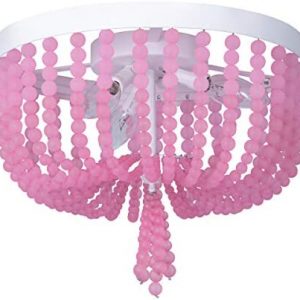 VILUXY Pink Acrylic Beaded Flush Mount Ceiling Light Rustic Mini Chandelier White Finishing for Girl Room, Kids Bedroom, Children Room,Nursery Room 3-Light