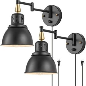 TRLIFE Plug in Wall Sconces, Dimmable Wall Sconces Retractable Swing Arm Wall Lamp with 6FT Plug in Cord and Dimmer Knob On/Off Switch, E26 Base, UL Listed(2 Pack)