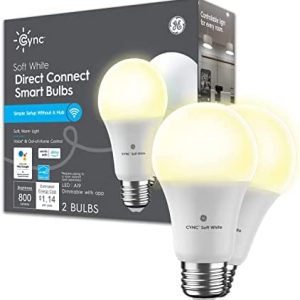 GE CYNC Smart LED Light Bulbs, Soft White, Bluetooth and Wi-Fi Lights, Works with Alexa and Google Home, A19 Light Bulbs (2 Pack)