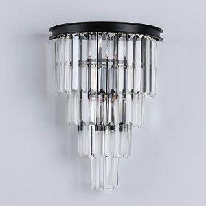 SARUDIIR Black Crystal Wall Sconce Lighting Fixtures, Modern 4-Tiers Wall Light Bedside Wall Mount Lamp for Dining Room Living Room Bedroom Kitchen Bathroom Hallway