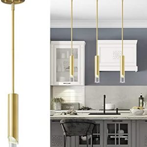 LIANGMH Modern Pendent Lights in Kitchen, Gold Mini Pendant Light Bedroom Bedside Table Small Chandelier, Metal Rod Ceiling Pendant Lighting, for Kitchen Island Bedroom Restaurant bar (1-Pack)