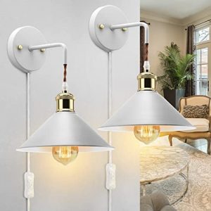 Plug in Wall Sconces, 2PACK Wall Lamp with Plug in Cord, Wall Light with Plug in Cord On/Off, E26 Edison lamp with Frosted Paint Body Bedside lamp Bathroom Vanity Lights (White)