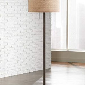 Garth Modern Industrial Standing Floor Lamp 63 1/2″ Tall Oil Rubbed Bronze Brown Metal Burlap Fabric Drum Shade Decor for Living Room Reading House Bedroom Home Office House – Possini Euro Design