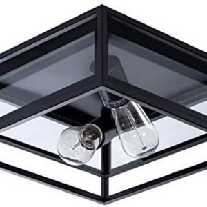 VILUXY Industrial Rectangle Flush Mount Ceiling Light Fixture with Glass Shade for Hallway, Entryway, Passway, Dining Room, Bedroom, Balcony Living Room Two-Light