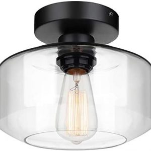 Industrial Semi Flush Mount Ceiling Light, Clear Glass Pendant Lamp Shade, Farmhouse Lighting for Porch Hallway Kitchen Bedroom, Vintage Hanging Light Fixtures, Bulb Not Included