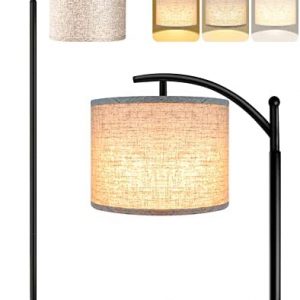 Floor Lamp for Living Room with 3 Color Temperatures LED Bulb, Standing Lamp Tall Industrial Floor Lamp Reading for Bedroom, Office (9W LED Bulb, Beige Lampshade Included) -Black
