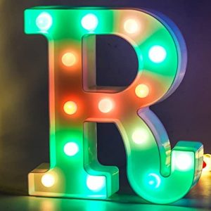 Light Up Letters LED Letters – Colorful Letters with Lights, Battery Powered Color Changing Marquee Light Up Letters for Party Birthday Wedding Bar Christmas Decoration (R)