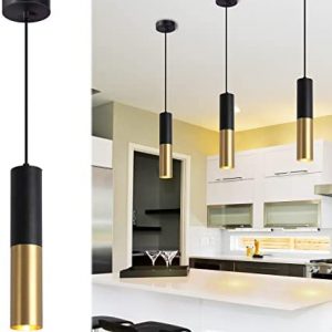 Modern Mini Pendant Light with LED Bulb,1-Light Adjustable Metal Gold Pendant Lighting Fixture for Kitchen Island Living Room Bedroom Cafe Bar(3-Pack)