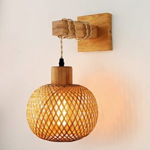 Rattan Wall Sconce Lighting – Frideko Rattan Lamps for Bedroom, Farmhouse Rustic Wall Sconces, Wall Mount Light Fixture Indoor, Modern Boho Vintage Sconces Wall Lighting for Living Room, Hallway