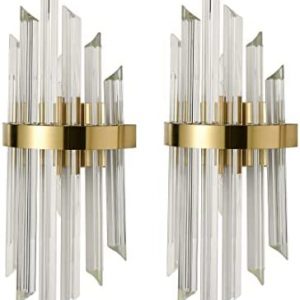 HOLKIRT Modern Crystal Glass Wall Sconce Set of 2 Wall Mount Light Fixtures Bath Vanity Light,Gold Finish